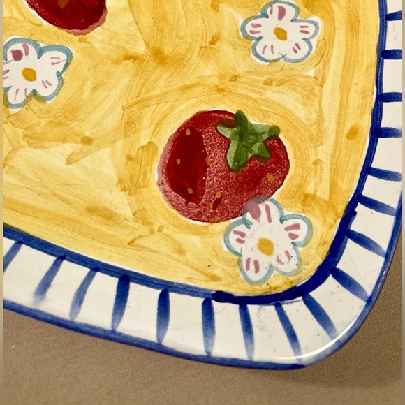 Handmade Hungarian Heart Shape Plate With Stripes And Strawberries Signed - Picture 4 of 11